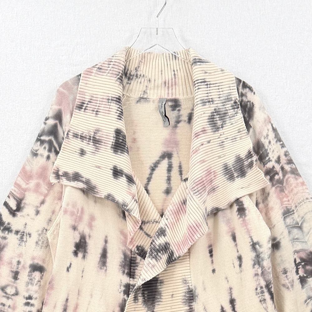 CYNTHIA ASHBY Frank Tie Dye Cardigan Women Medium Cream Gray Open Front Sweater - Picture 4 of 13